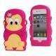 3D iPhone 4 cover med s�d abe i silikone, pink