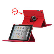 360 Degree Rotating PU Leather Case Cover Stand til iPad Mini - Rød