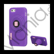 3D-kamera Blød Silikone Stand Case iPhone 5 cover - Lilla
