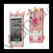 Sød 3D Crown Pig Silikone Case iPhone 5 cover - Pink