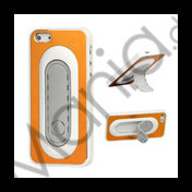 Børstet Metal & Plastic Combo Stand Case iPhone 5 cover - Gul / Hvid Kant