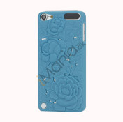 3D Præget Hult Smukke Blomster Hard Back Skin Case til iPod Touch 5 - Blå