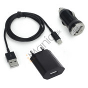 3 i 1 pakke med iPhone 5 lightning kabel, billader og væglader, sort
