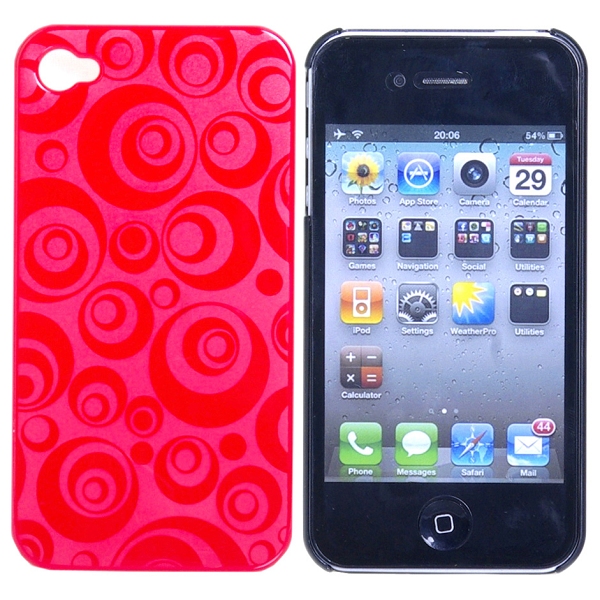 iPhone 4 cover i hård plast med cirkler, rød