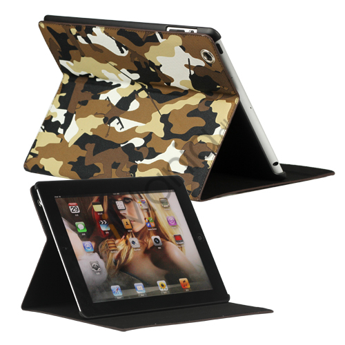 Camouflage Magnetisk Kunstlæder Smart Cover Stand til Den Nye iPad 2 3 4 - Brun
