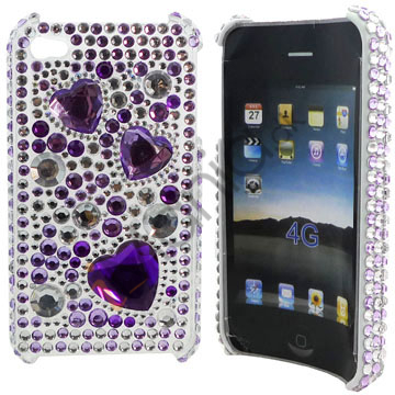iPhone 4 / 4S bling cover med lilla hjerter