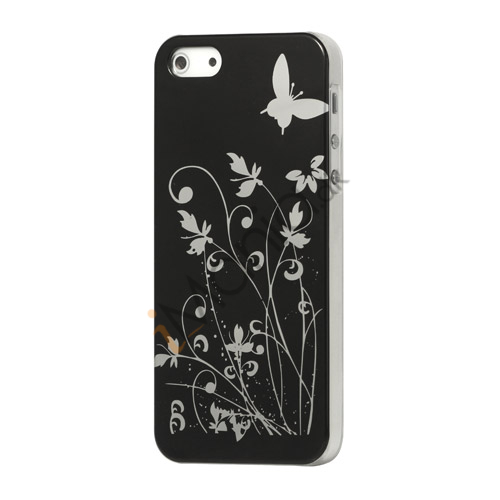 Sommerfugl Blomster Hard Case til iPhone 5 - Sort