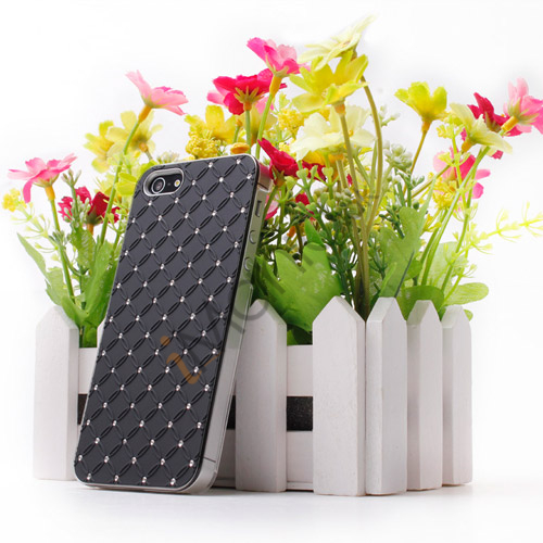 Checkered Skinnende Diamante Case iPhone 5 cover - Sort