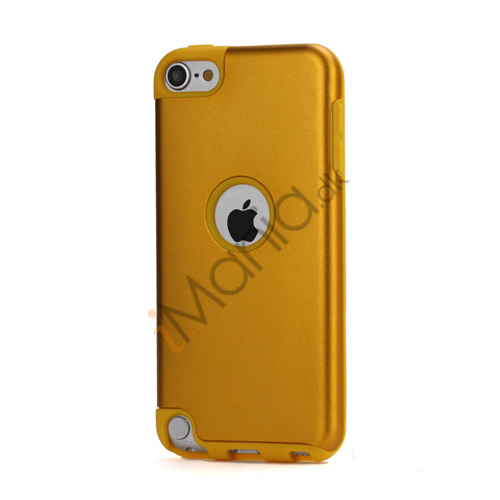 Blankt aluminum Kombineret Silikone Hard Back Case til iPod Touch 5 - Orange / Guld