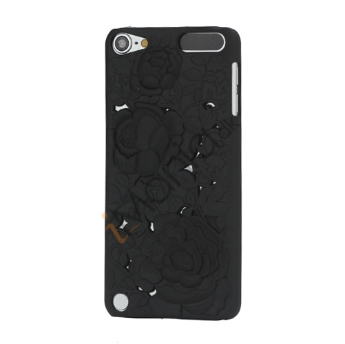 3D Præget Hult Smukke Blomster Hard Back Skin Case til iPod Touch 5 - Sort