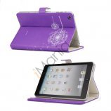 Elegant Dandelion Litchi Læder Stand Case Cover til iPad Mini - Lilla / Hvid