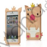 Sød 3D Crown Pig Silikone Case iPhone 5 cover - Laksefarvet