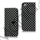 Polkaprikket Magnetisk Wallet Læder Taske iPhone 5 cover - Sort