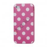 Polkaprikket iPhone 4 Cover i TPU Gummi - Hvide Prikker / Pink