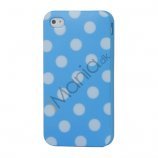 Polkaprikket iPhone 4 Cover i TPU Gummi - Hvide Prikker / Blå