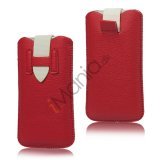 iPhone 5/5S/5C sleeve/etui med trækstrop og spændelås, rød/hvid