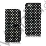 Polkaprikket Magnetisk Wallet Læder Taske iPhone 5 cover - Sort