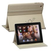 Stilfuld Jeans Kunstlæder Smart Cover Stand håndtaske til Den Nye iPad 3. 4. 2nd Gen - Beige