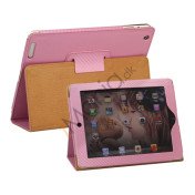 Carbon Fiber Kunstlæder Smart Cover med holder til iPad 4. 3. 2nd Generation - Pink