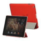 Slim Kunstlæder Smart Cover med holder til iPad 2. 3. 4. Gen - Rød