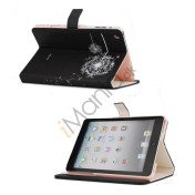 Elegant Dandelion Litchi Læder Stand Case Cover til iPad Mini - Sort / Hvid