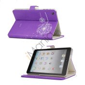 Elegant Dandelion Litchi Læder Stand Case Cover til iPad Mini - Lilla / Hvid