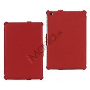 Mønstret Lychee Leather Folio Cover Case til iPad Mini - Rød