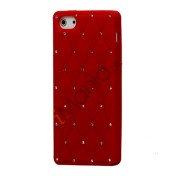 Glitter Smykkesten Indlagt Silikone Cover Case til iPhone 5 - Rød