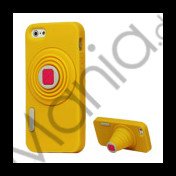 3D Camera Soft Silikone Stand Case iPhone 5 cover - Gul