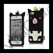 Sød 3D Crown Pig Silikone Case iPhone 5 cover - Sort