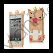 Sød 3D Crown Pig Silikone Case iPhone 5 cover - Laksefarvet