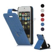 Lodret Crocodile Læder Flip Case Cover med indbygget Stand til iPhone 5