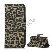 Leopard Skin Læder Magnetisk Tegnebog Case Cover med Holder til iPhone 5 - Brun