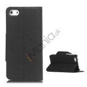 Magnetisk Mat Læder Kreditkort Wallet Stand Case iPhone 5 cover - Sort