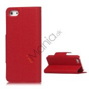 Magnetisk Mat Læder Kreditkort Wallet Stand Case iPhone 5 cover - Rød