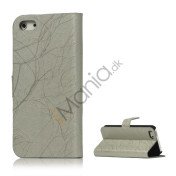 Spredt Linie PU Læder Flip Stand Case til iPhone 5 - Grå