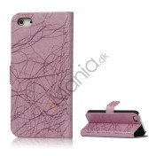 Spredt Linie PU Læder Flip Stand Case til iPhone 5 - Pink