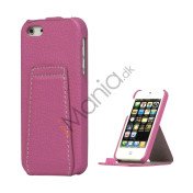 Lodret Lychee Læder Stand Case iPhone 5 cover - Violet