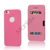 Mønstret Plastic & Læder Hybrid Flip Case til iPhone 5 - Pink