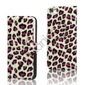 Leopard Magnetisk læder tegnebog Case iPhone 5 cover - Rose