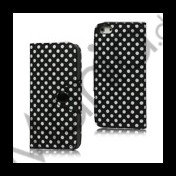 Polkaprikket Magnetisk Wallet Læder Taske iPhone 5 cover - Sort