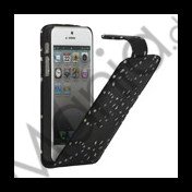 Lodret Magnetisk Glittery Powder Floral Flip Leather Case til iPhone 5 - Sort