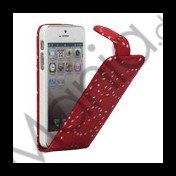 Lodret Magnetisk Glittery Powder Floral Flip Leather Case til iPhone 5 - Red