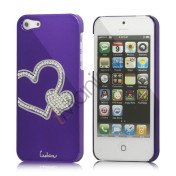 Hjerte Smykkesten Indlagt Galvaniseret Hard Case til iPhone 5 - Violet Lilla