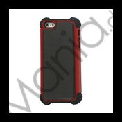 Lodrette striber Platic og Silikone Hybird Case til iPhone 5 - Sort / Red