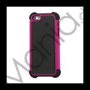 Lodrette striber Plastic og Silikone Hybrid Case til iPhone 5 - Sort / Rose