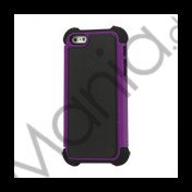 Lodrette striber Plastic og Silikone Hybrid Case til iPhone 5 - Sort / Lilla