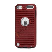 Perforeret PC & TPU Hybrid Flerlags Hard Back Case til iPod Touch 5 - Sort / Rød