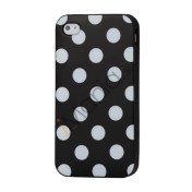 Polkaprikket iPhone 4 Cover i TPU Gummi - Hvide Prikker / Sort