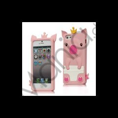 Sød 3D Crown Pig Silikone Case iPhone 5 cover - Pink